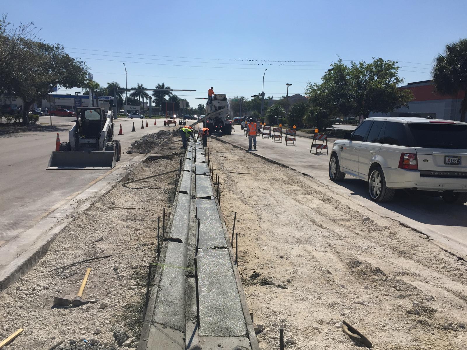 Concrete roadway and median construction